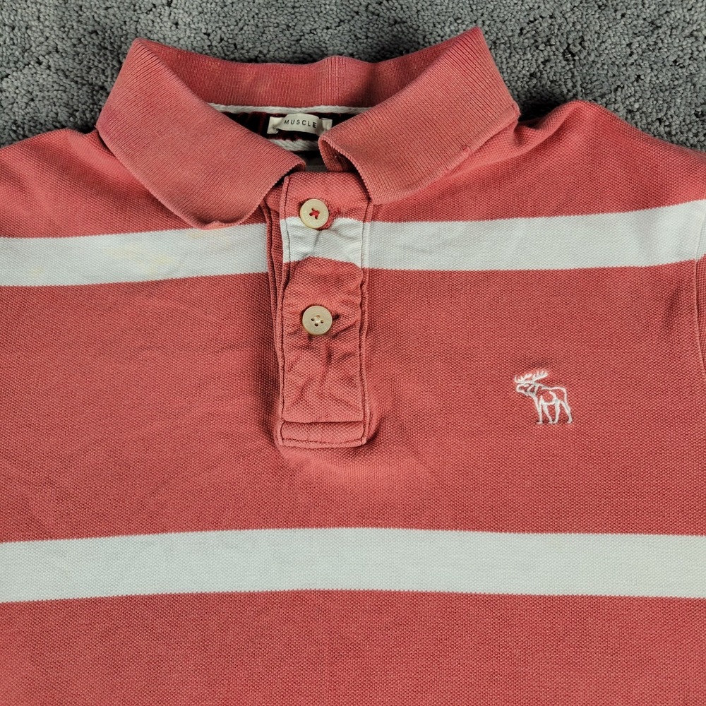 Abercrombie & Fitch Shirt Mens 2XL Red Muscle Polo Short Sleeve Striped Preppy